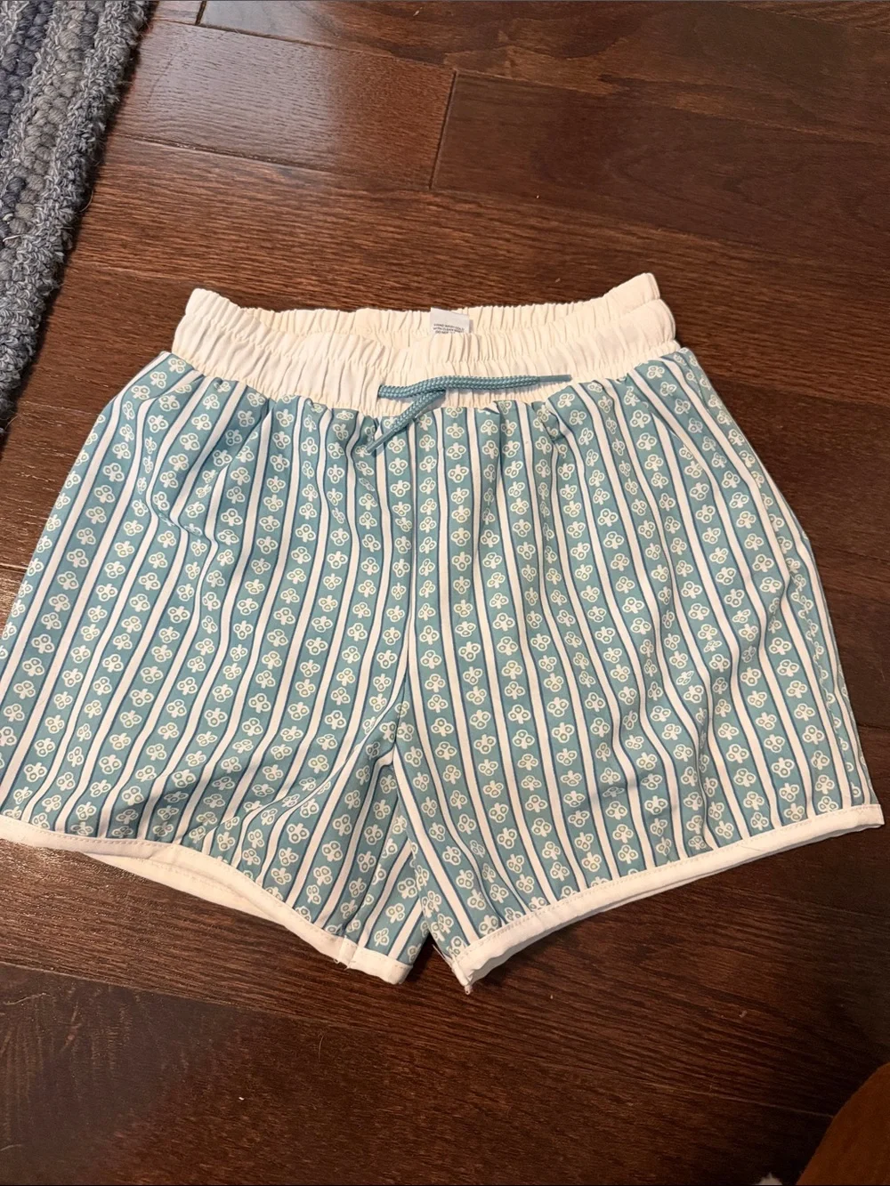 Edgehill Collection Blue and White Striped Kids Swim Trunks